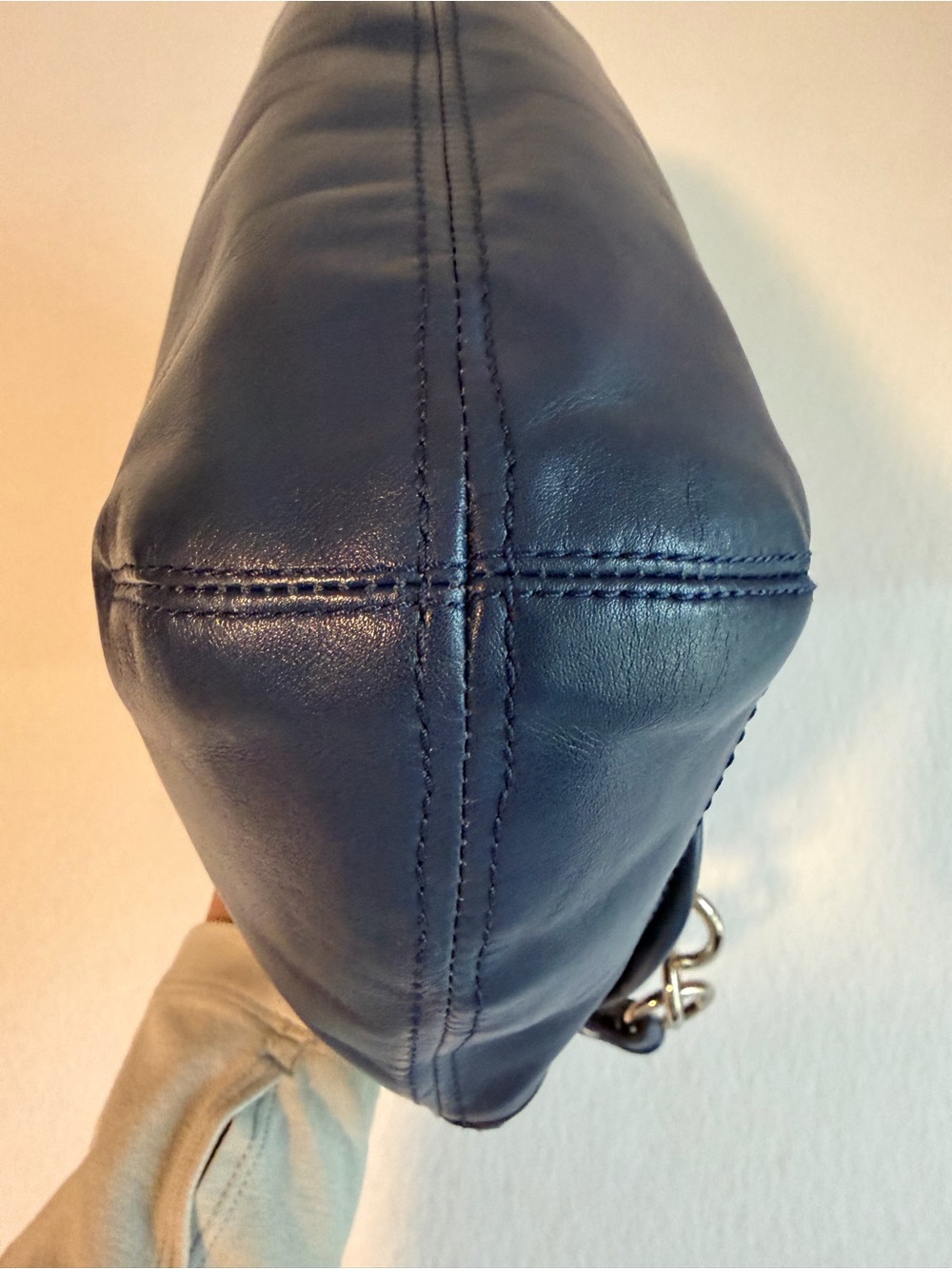 Coach Kristin Navy Cobalt Blue Leather Hobo Bag F23681 Push Lock Pockets - Picture 8 of 16